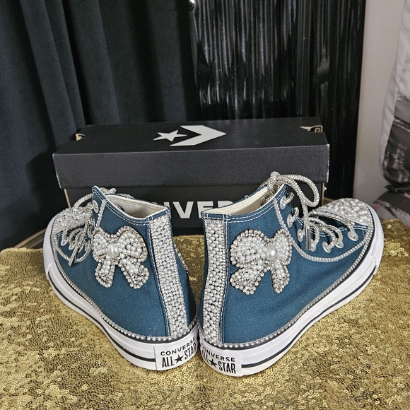 Converse Women's Teal High-Top Sneakers with Pearl Accents - Picture 4 of 7